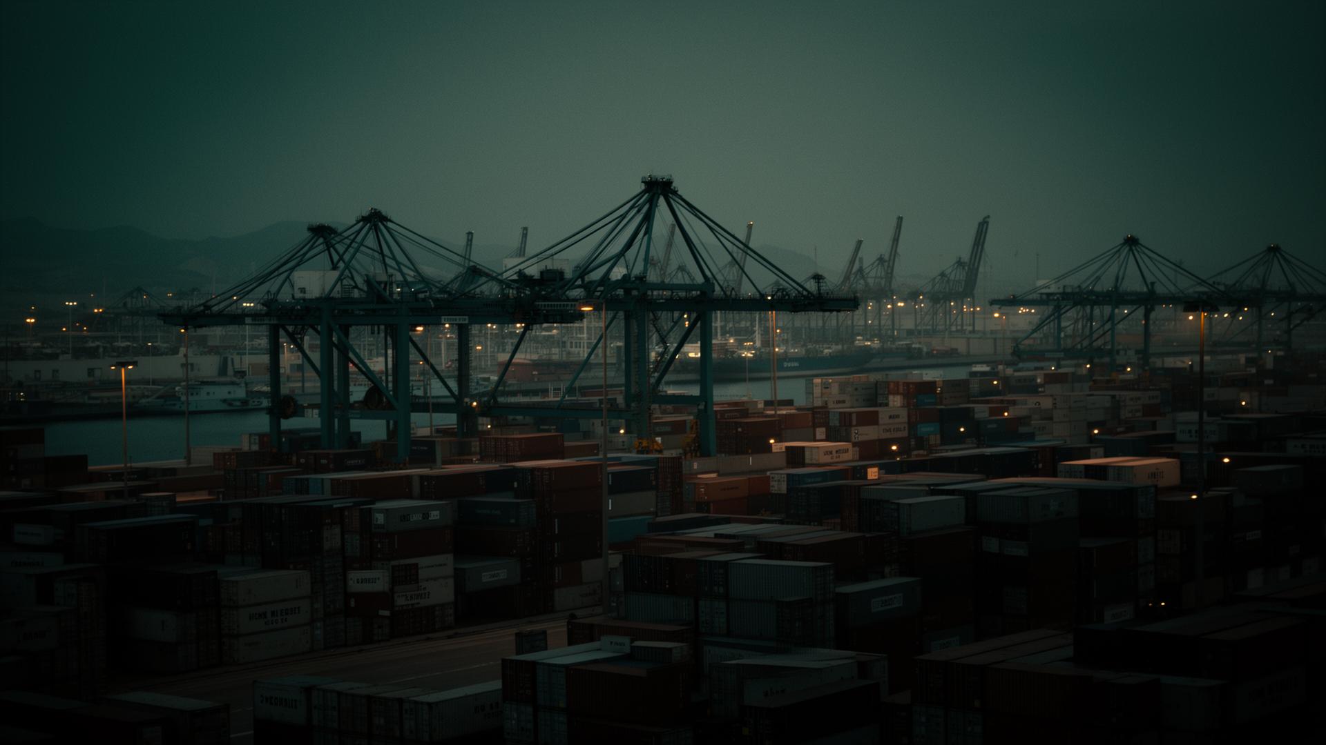 Container port of Valencia at dusk